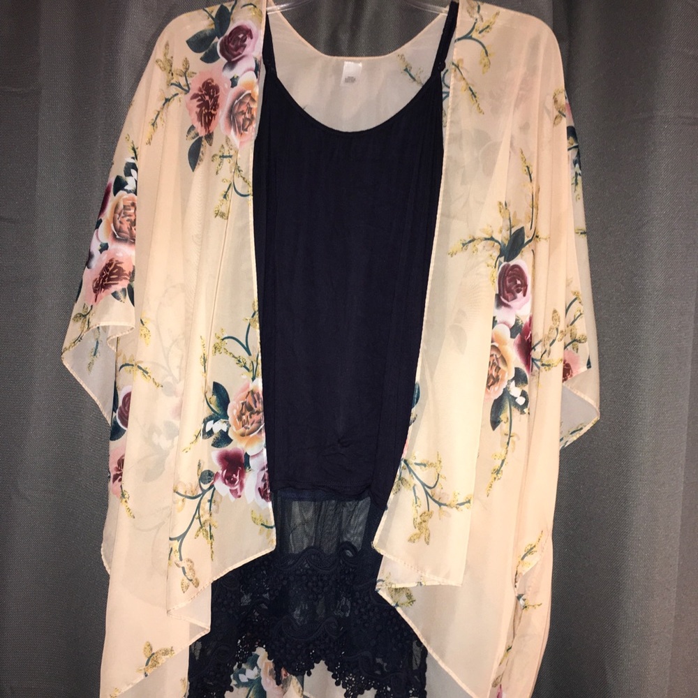 Peach floral kimono